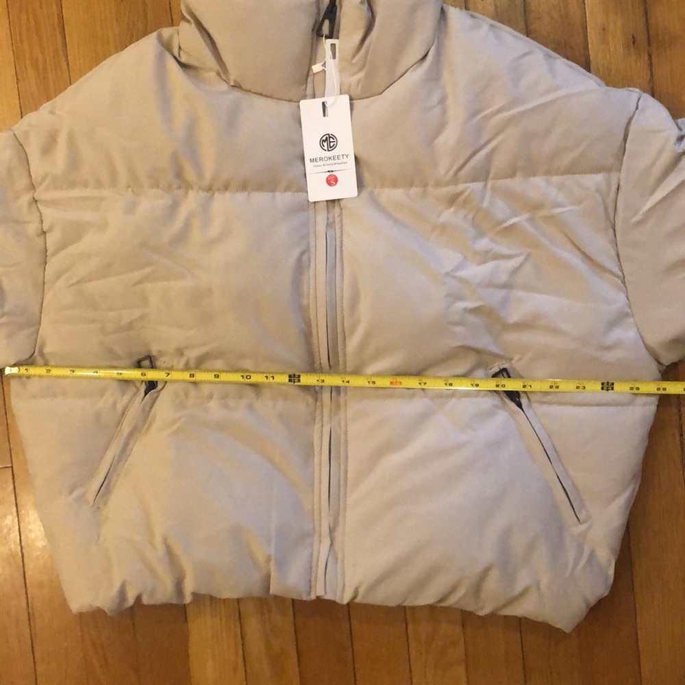 NWT Winter Long Sleeve Zip Puffer Jacket Baggy Short Down Coats( Beige color - Picture 6 of 9